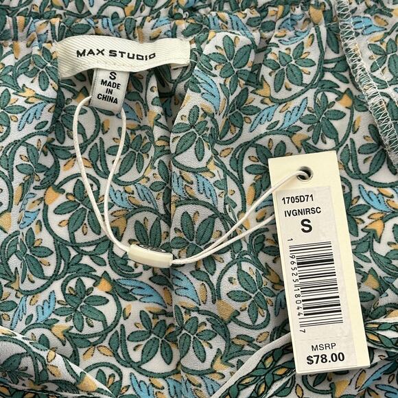 NWT Max Studio Green Floral Split Neck Flutter Sleeve Blouse Womens Size Small S - Picture 10 of 13